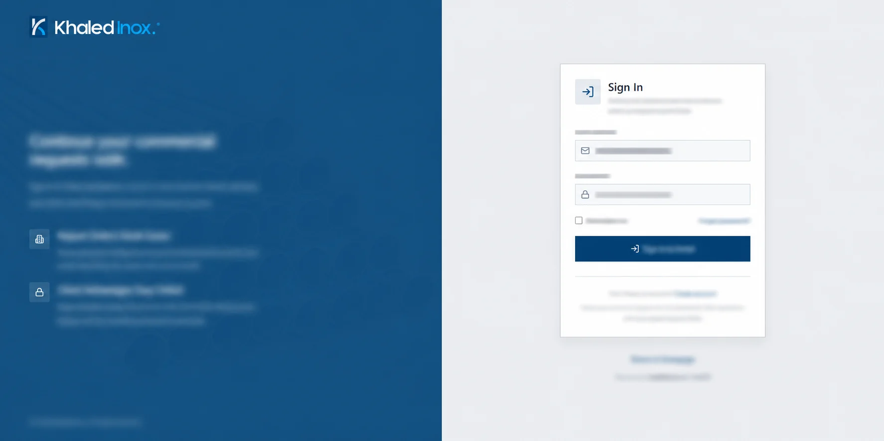 Client portal login screen for Khaled Inox quote access.